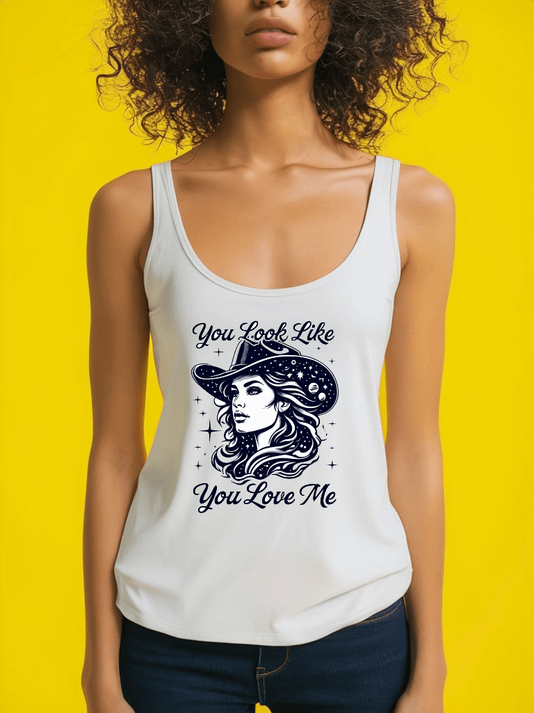 Cosmic Cowgirl Micro Ribbed Tank Top  - You Look Like You Love Me Country in My Heart