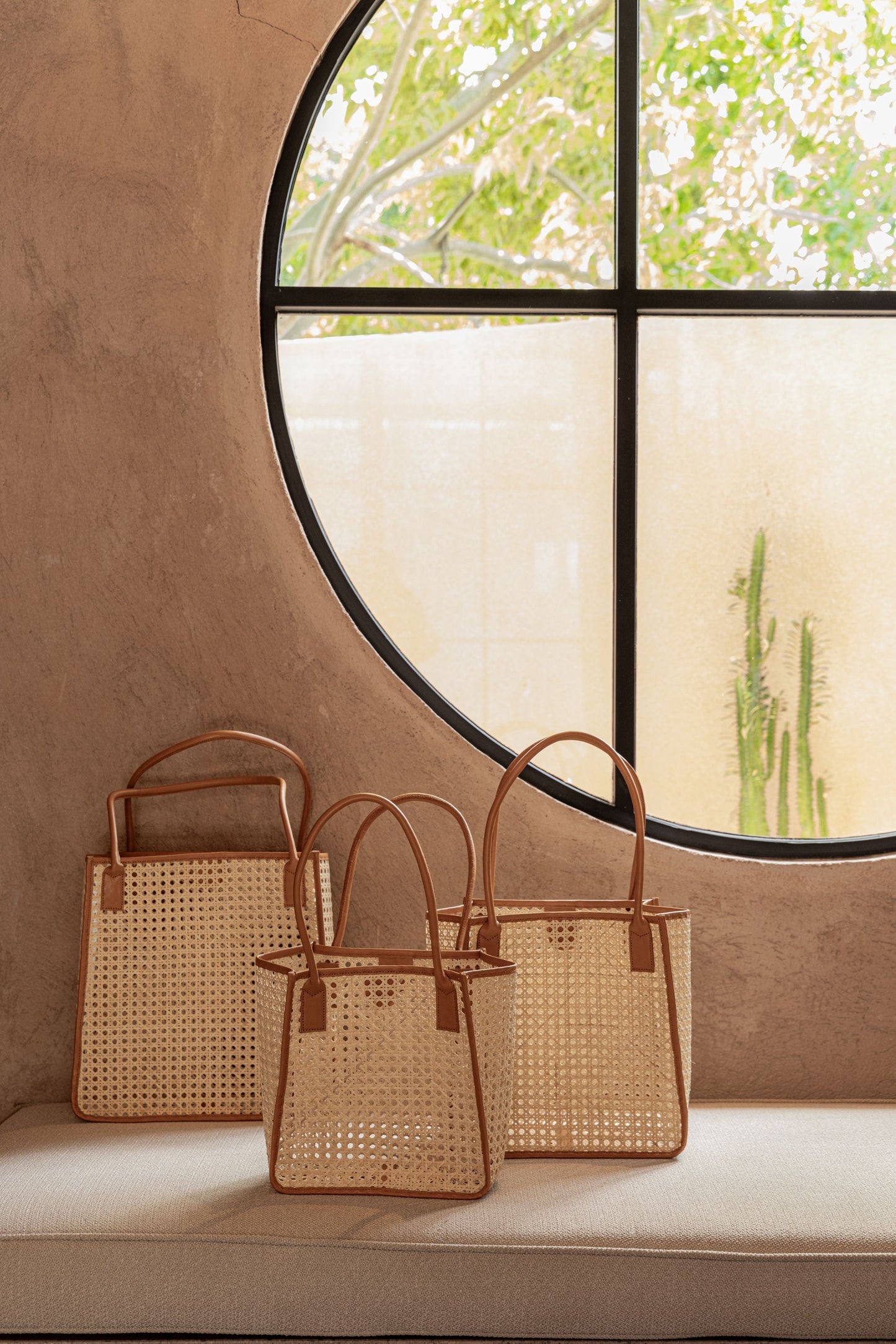 Citra Leather and Rattan Tote Bag Village Thrive