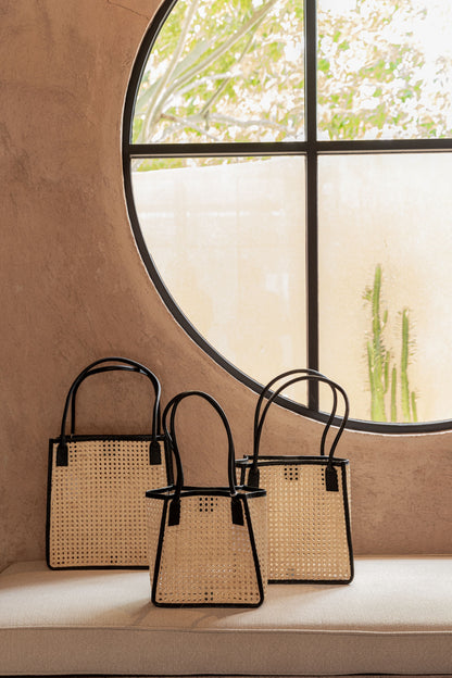 Citra Leather and Rattan Tote Bag Village Thrive