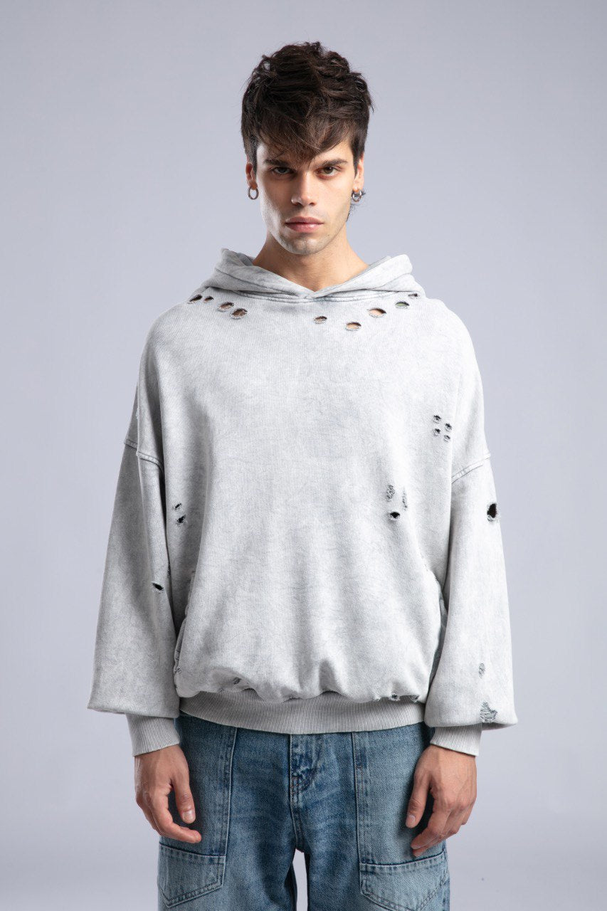 Vintage Distressed Hoodie - Oversized Washed Pullover Sweatshirt Withinblack