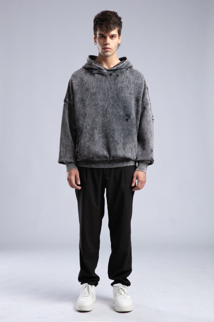 Vintage Distressed Hoodie - Oversized Washed Pullover Sweatshirt Withinblack