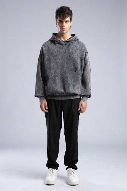 Vintage Distressed Hoodie - Oversized Washed Pullover Sweatshirt Withinblack