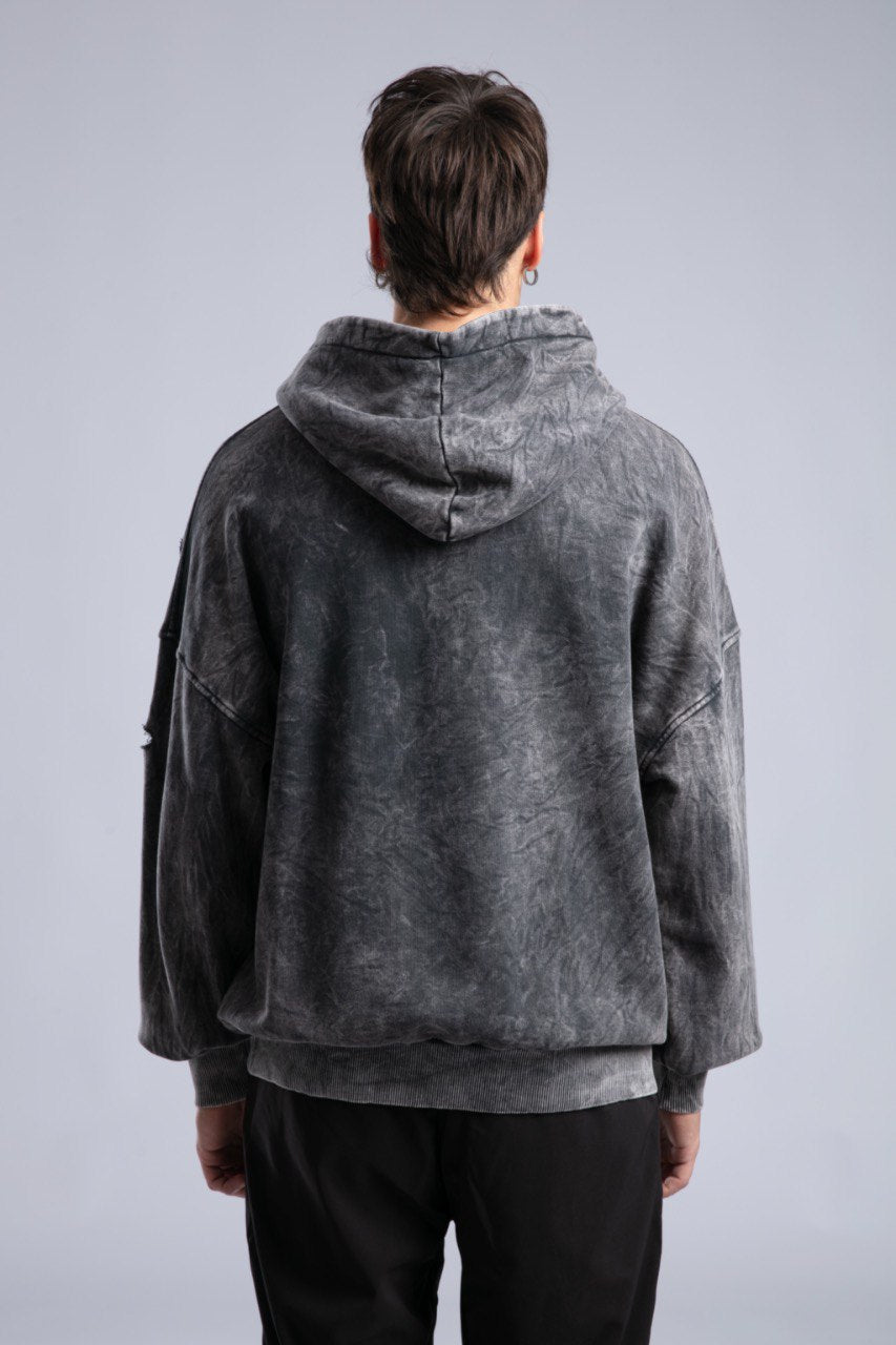 Vintage Distressed Hoodie - Oversized Washed Pullover Sweatshirt Withinblack