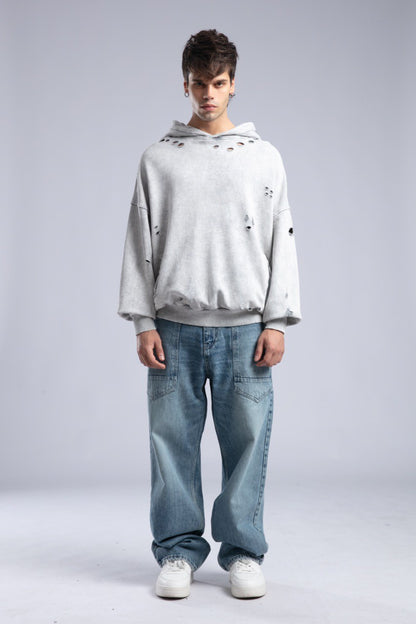 Vintage Distressed Hoodie - Oversized Washed Pullover Sweatshirt Withinblack