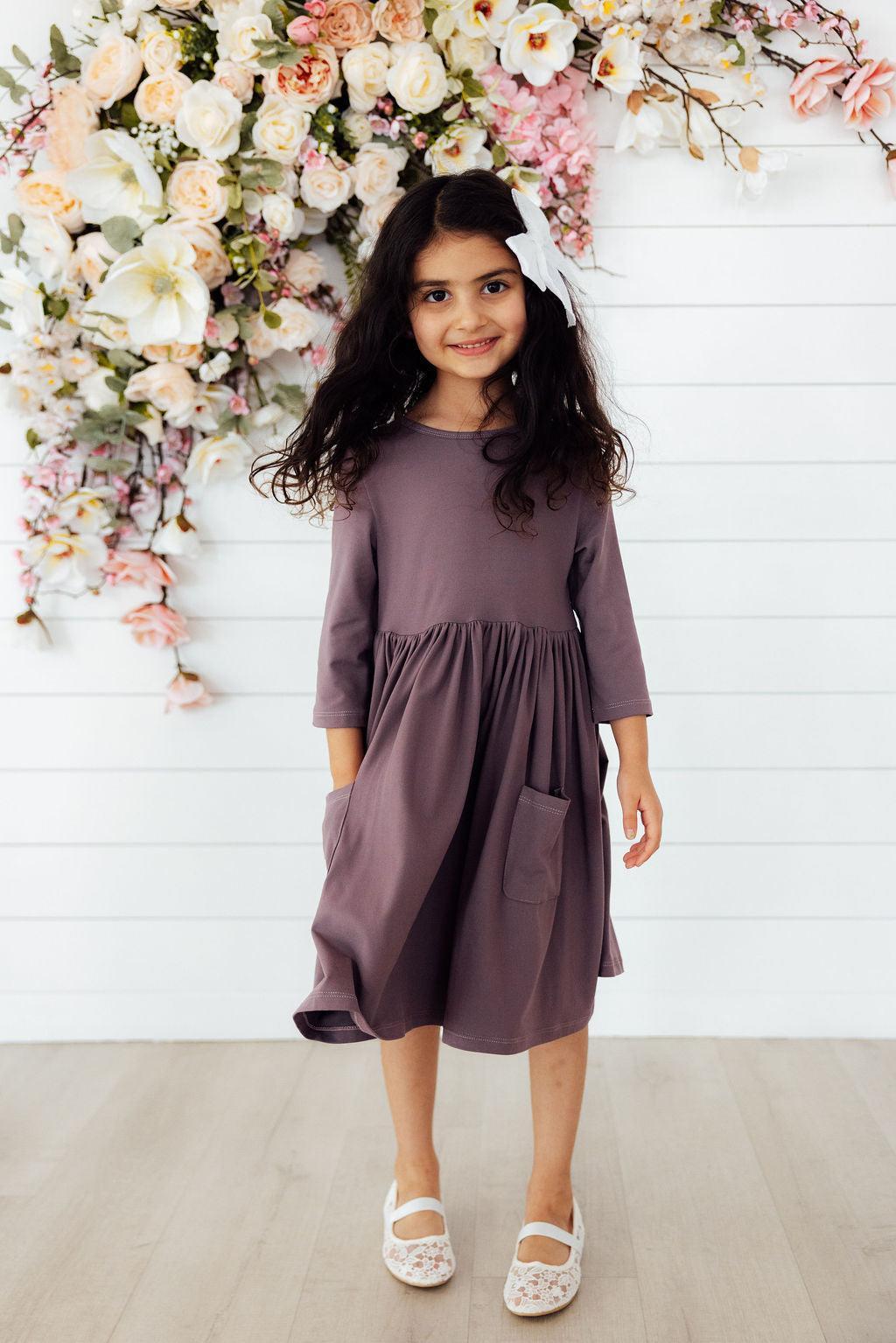 Vintage Violet 3/4 Sleeve Pocket Twirl Dress