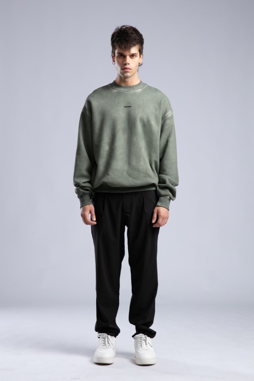 Vintage Washed Crewneck Sweatshirt - Oversized Pullover with Logo Withinblack