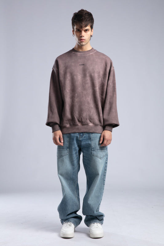 Vintage Washed Crewneck Sweatshirt - Oversized Pullover with Logo Withinblack