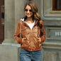 Women's Hooded Faux Leather Jacket with Fleece Lining
