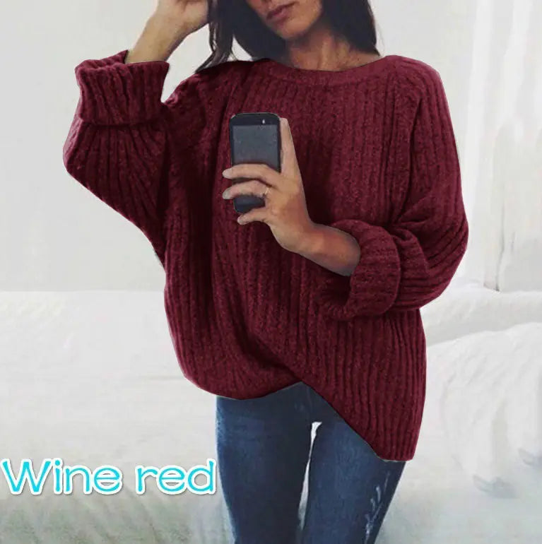 Women's Solid Color Round Neck Sweater Top