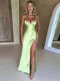 V-Neck Satin Split Maxi Dress