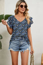 Casual Women's V Neck Ruffle Sleeve T-Shirt Blouse