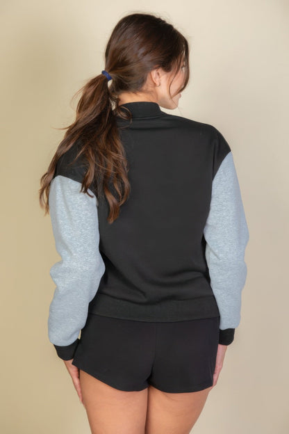 Letter Patched Striped Trim Varsity Jacket See size chart under “more details” The Fashion Celestial