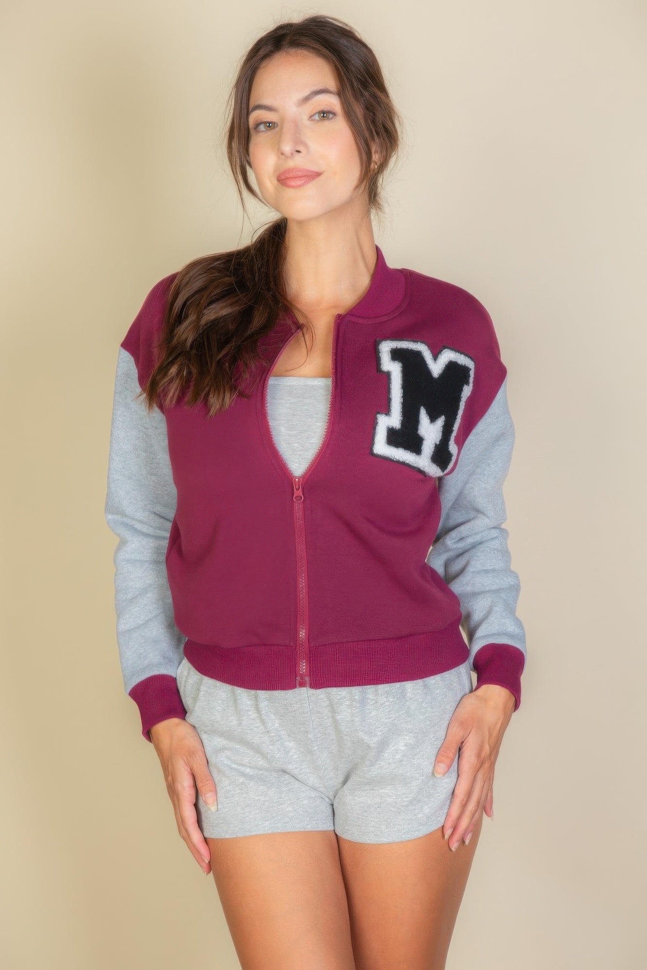 Letter Patched Striped Trim Varsity Jacket See size chart under “more details” The Fashion Celestial