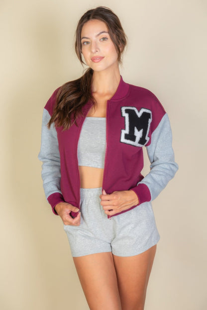 Letter Patched Striped Trim Varsity Jacket See size chart under “more details” The Fashion Celestial