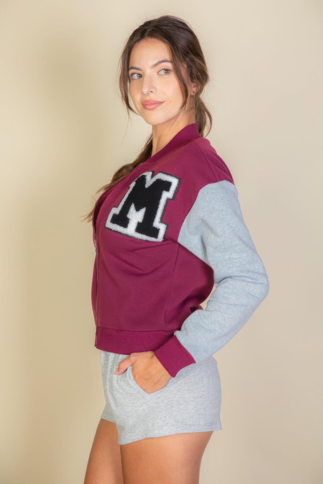 Letter Patched Striped Trim Varsity Jacket See size chart under “more details” The Fashion Celestial