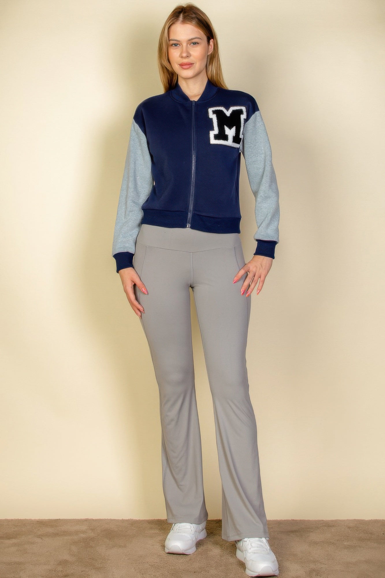 Letter Patched Striped Trim Varsity Jacket See size chart under “more details” The Fashion Celestial