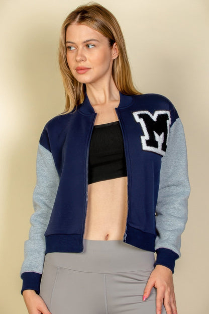 Letter Patched Striped Trim Varsity Jacket See size chart under “more details” The Fashion Celestial
