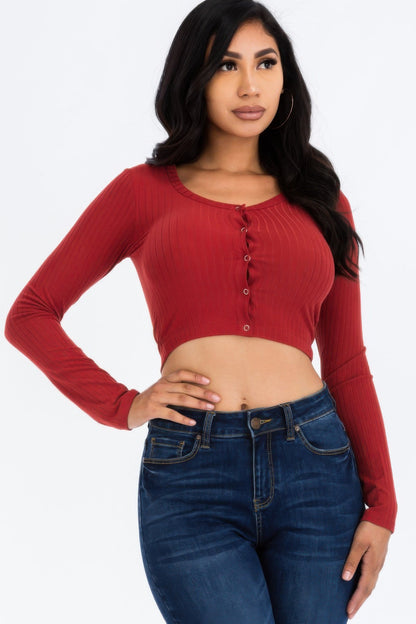 Ribbed Long Sleeve Snap Button Down Crop Top See size chart under “more details” The Fashion Celestial