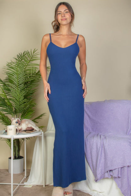Ribbed Side Slit Long Cami Dress See size chart under “more details” The Fashion Celestial