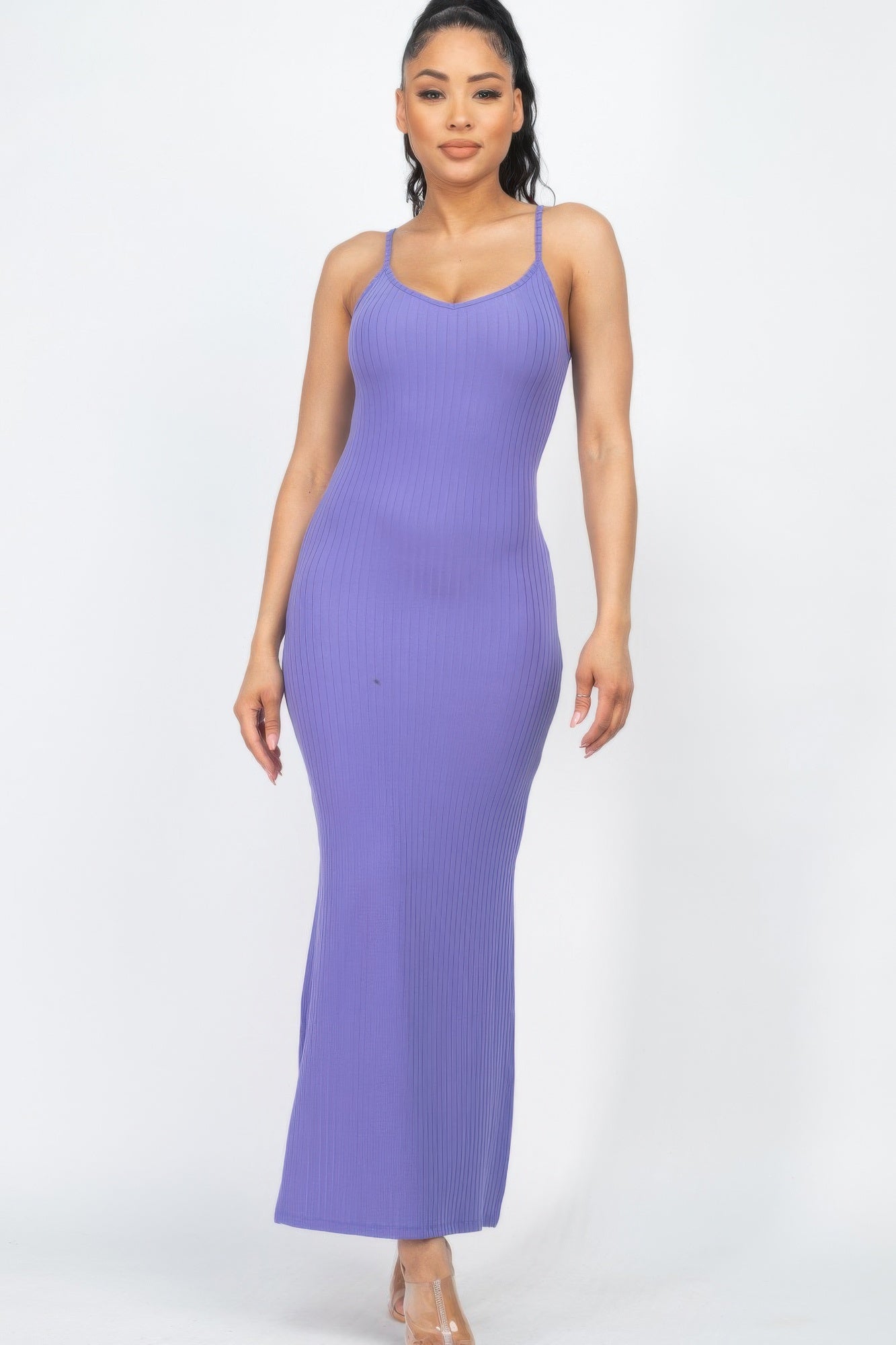 Ribbed Side Slit Long Cami Dress See size chart under “more details” The Fashion Celestial