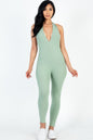 Halter V Neck Ribbed Bodycon Jumpsuit See size chart under “more details” The Fashion Celestial