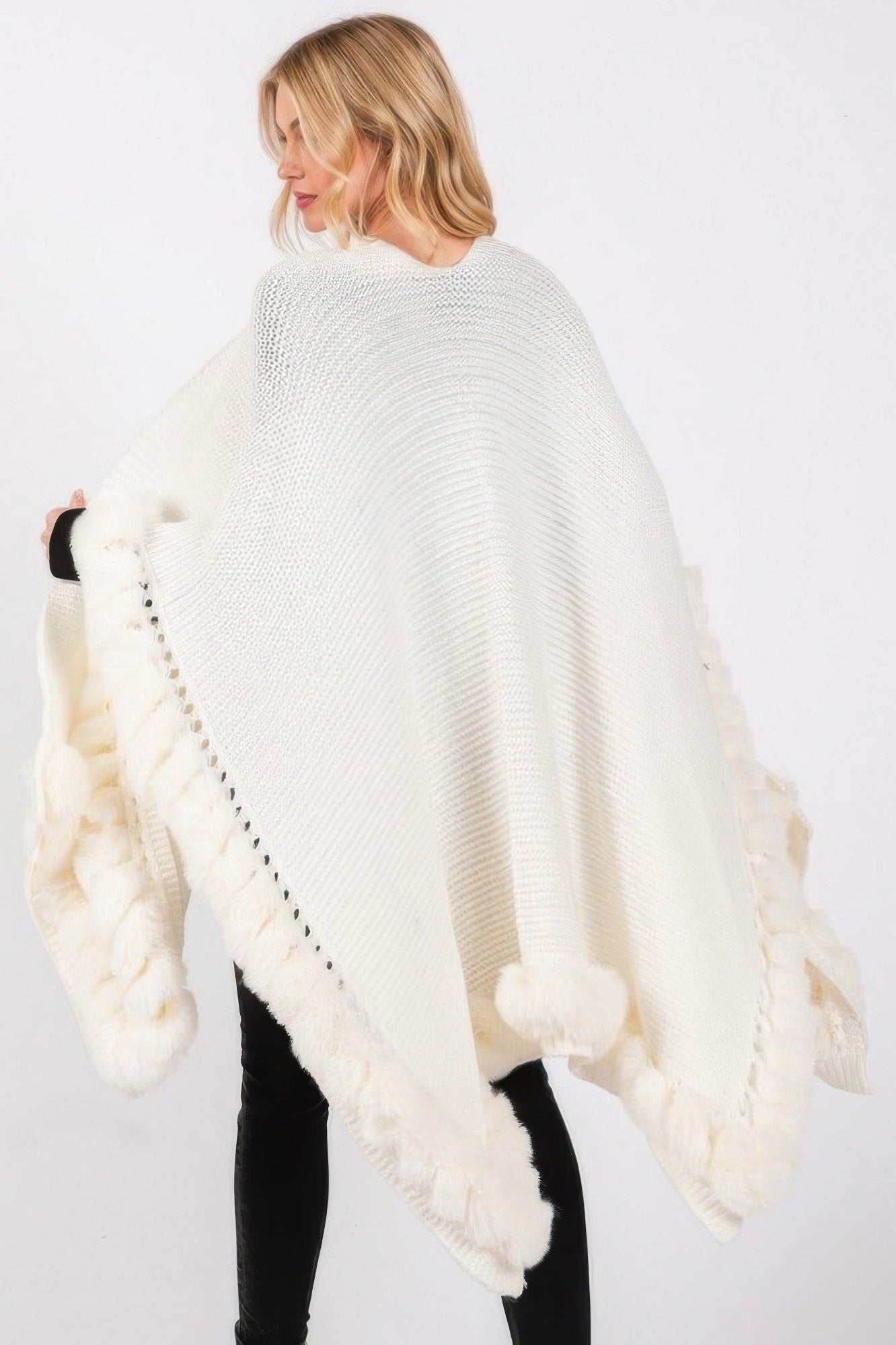 Faux Fur Trim Cape With Closure See size chart under “more details” The Fashion Celestial