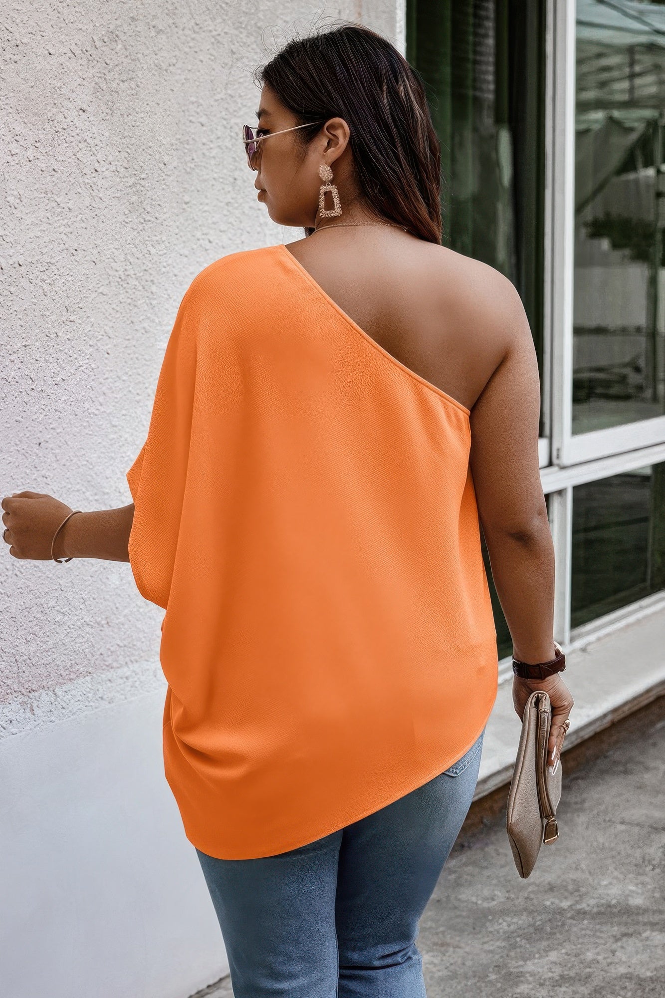 Plus One Shoulder Solid Casual Loose Fit Shirt See size chart under “more details” The Fashion Celestial