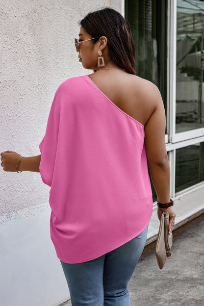 Plus One Shoulder Solid Casual Loose Fit Shirt See size chart under “more details” The Fashion Celestial