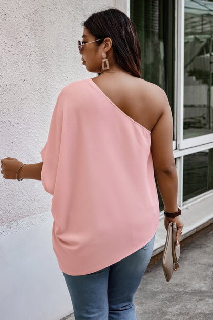 Plus One Shoulder Solid Casual Loose Fit Shirt See size chart under “more details” The Fashion Celestial