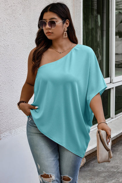 Plus One Shoulder Solid Casual Loose Fit Shirt See size chart under “more details” The Fashion Celestial