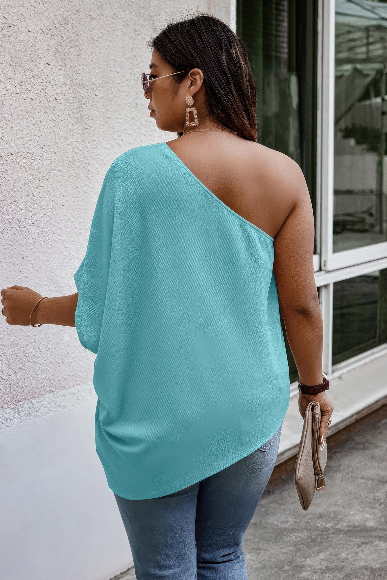 Plus One Shoulder Solid Casual Loose Fit Shirt See size chart under “more details” The Fashion Celestial