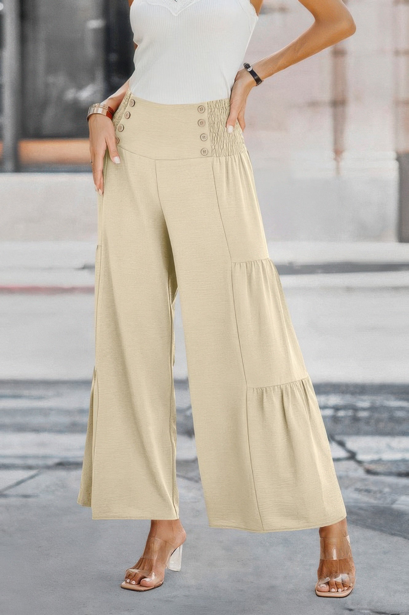 Elastic High Waist Wide Leg Long Palazzo Pants See size chart under “more details” The Fashion Celestial