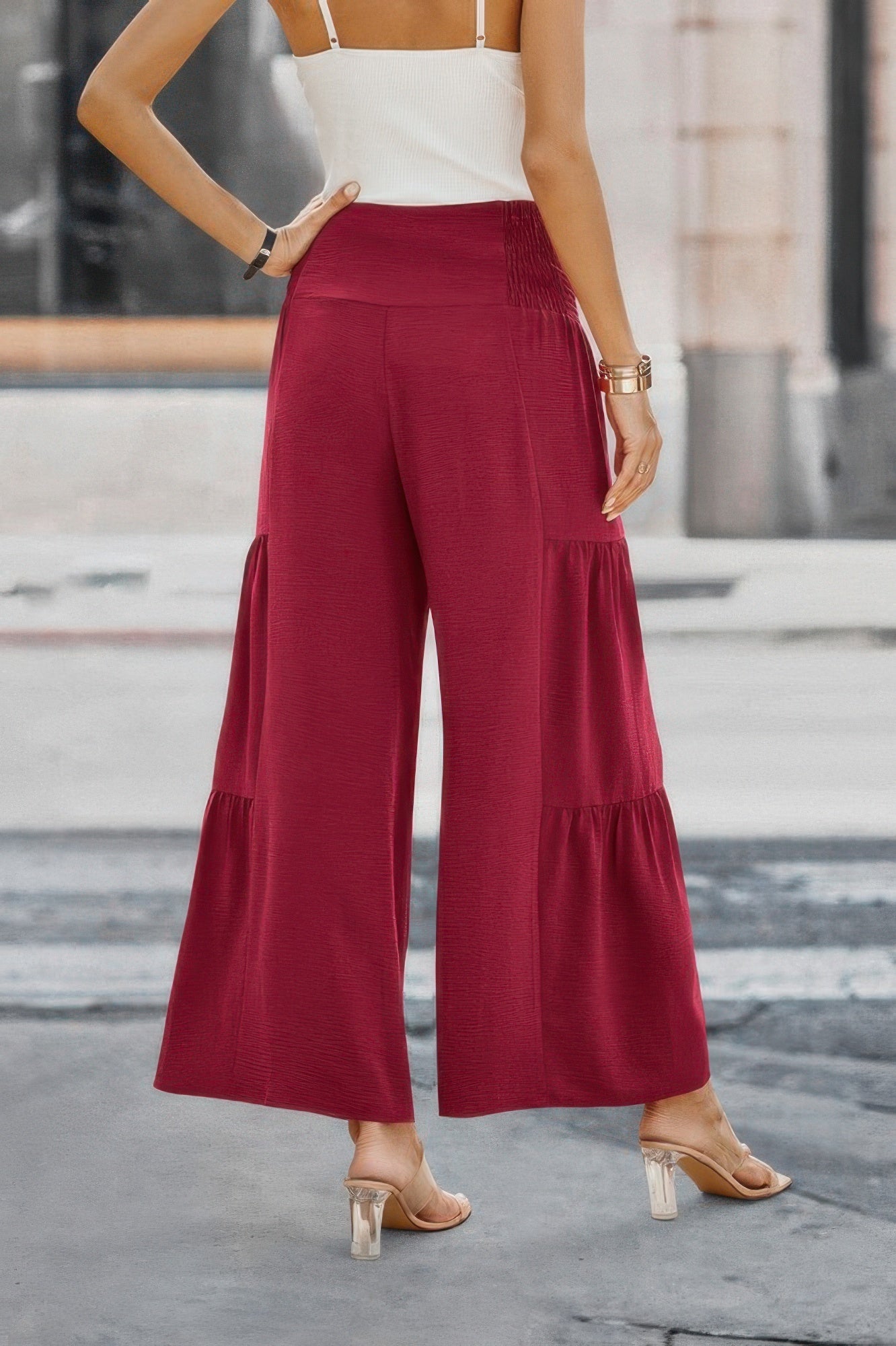 Elastic High Waist Wide Leg Long Palazzo Pants See size chart under “more details” The Fashion Celestial
