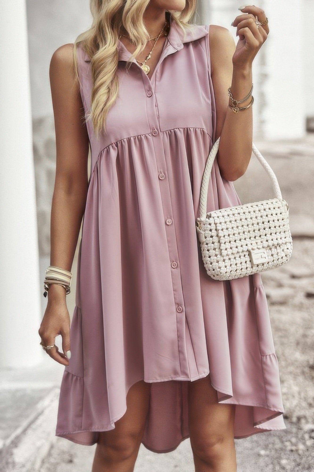 Sleeveless Solid Peplum Shirt Dress See size chart under “more details” The Fashion Celestial