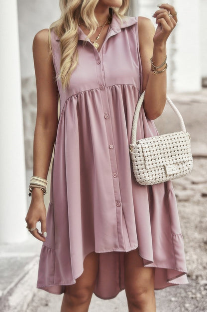 Sleeveless Solid Peplum Shirt Dress See size chart under “more details” The Fashion Celestial