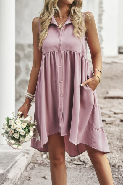 Sleeveless Solid Peplum Shirt Dress See size chart under “more details” The Fashion Celestial