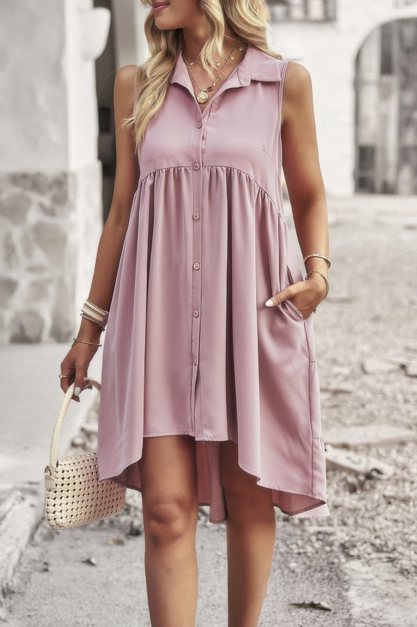 Sleeveless Solid Peplum Shirt Dress See size chart under “more details” The Fashion Celestial