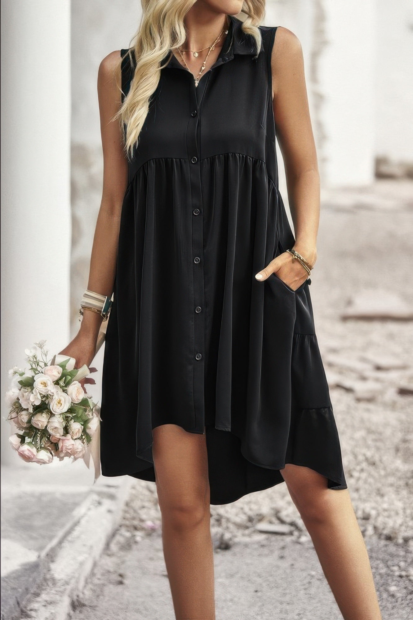 Sleeveless Solid Peplum Shirt Dress See size chart under “more details” The Fashion Celestial
