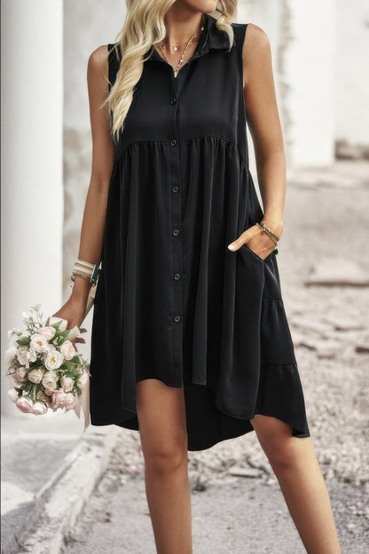 Sleeveless Solid Peplum Shirt Dress See size chart under “more details” The Fashion Celestial