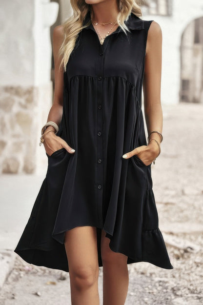 Sleeveless Solid Peplum Shirt Dress See size chart under “more details” The Fashion Celestial