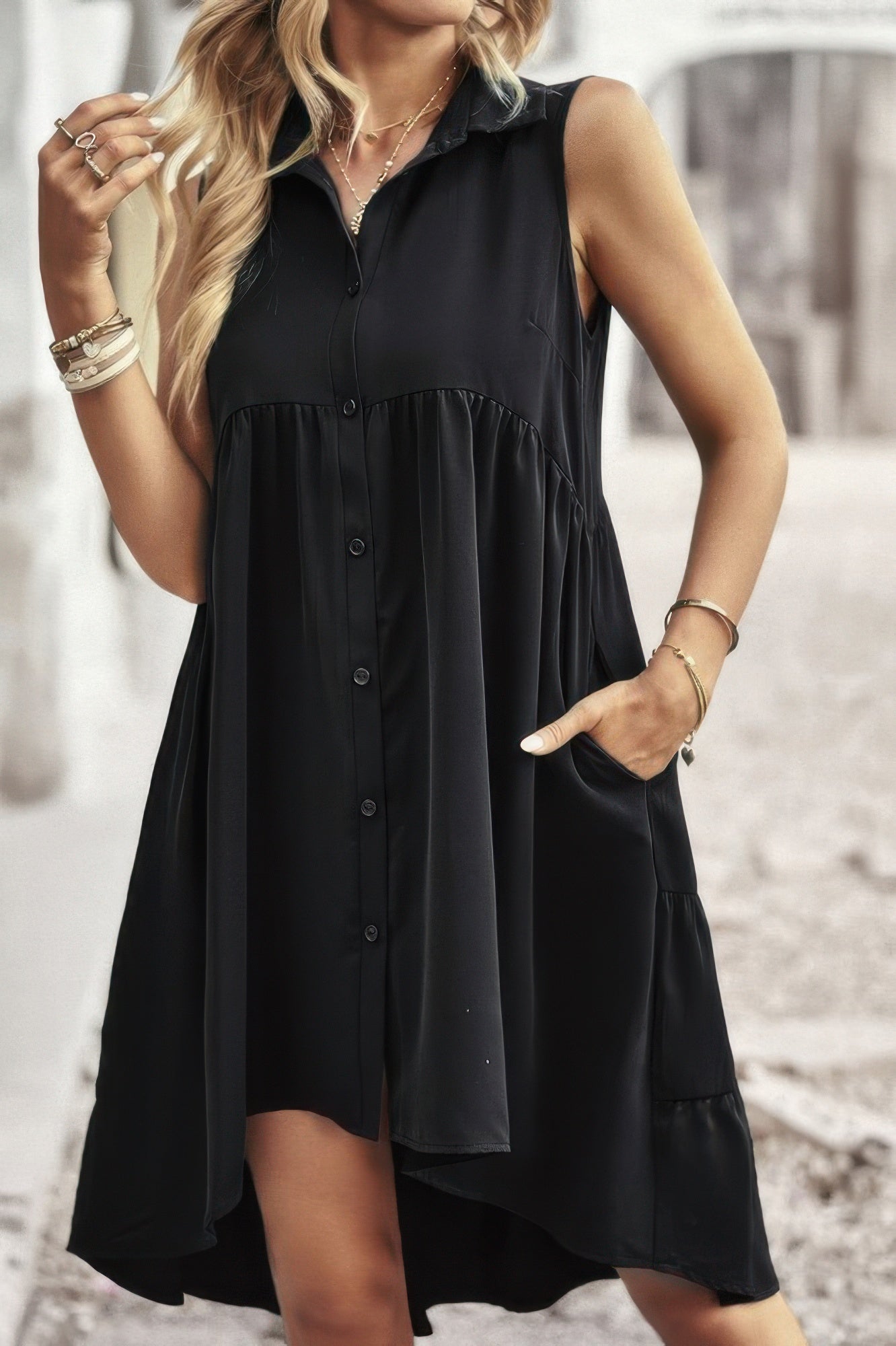 Sleeveless Solid Peplum Shirt Dress See size chart under “more details” The Fashion Celestial