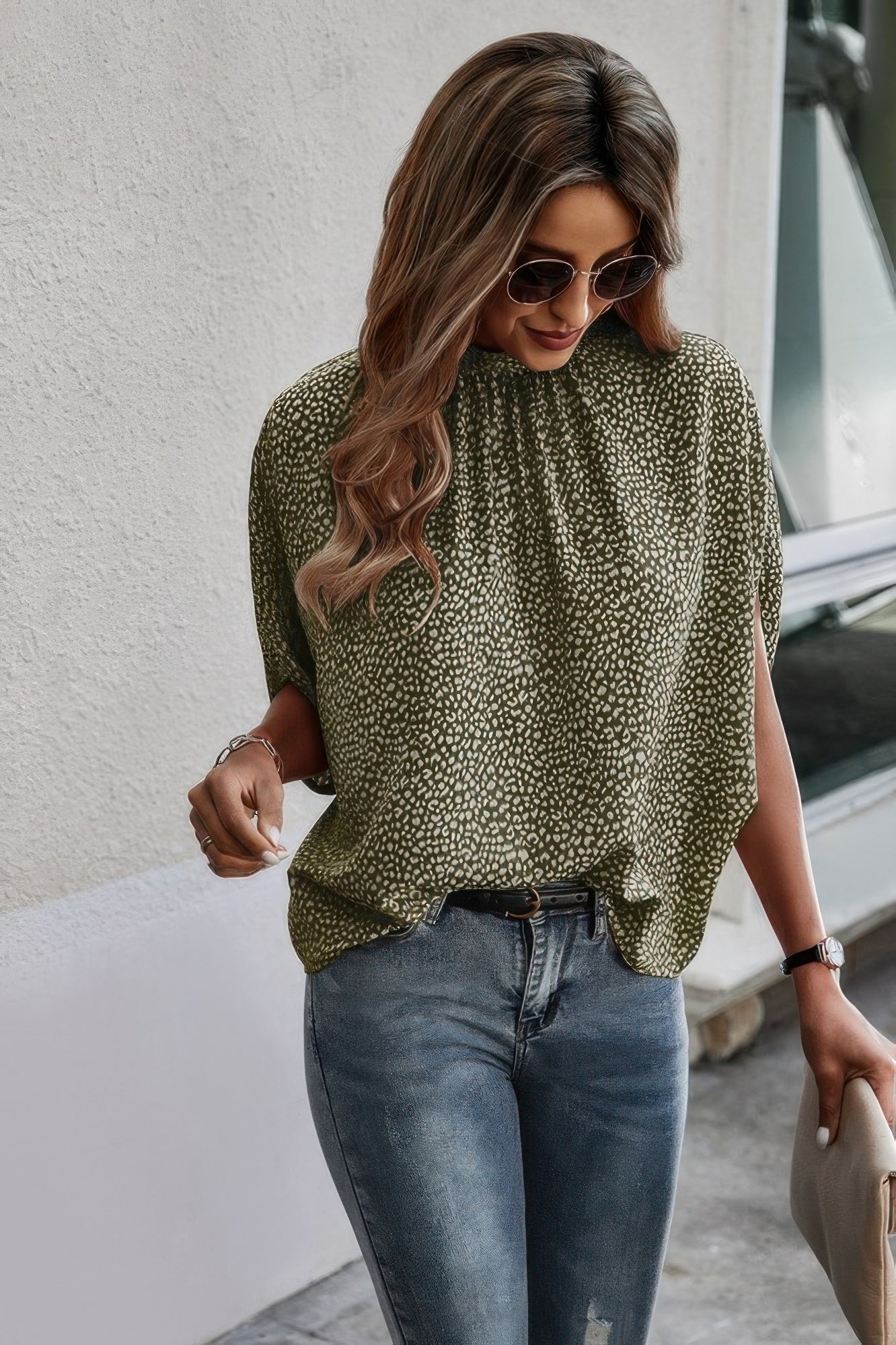 Mock Neck Batwing Sleeve Solid Loose Blouse See size chart under “more details” The Fashion Celestial