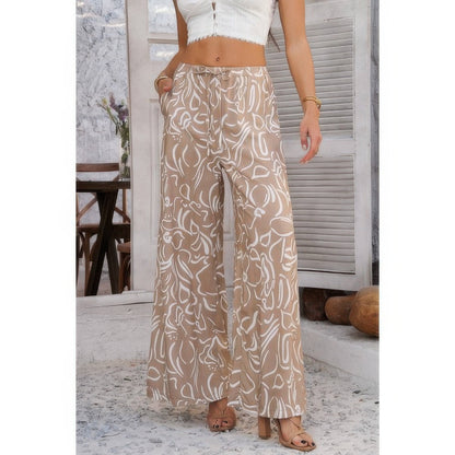 Allover Print Drawstring Pockets Wide Leg Pants See size chart under “more details” The Fashion Celestial