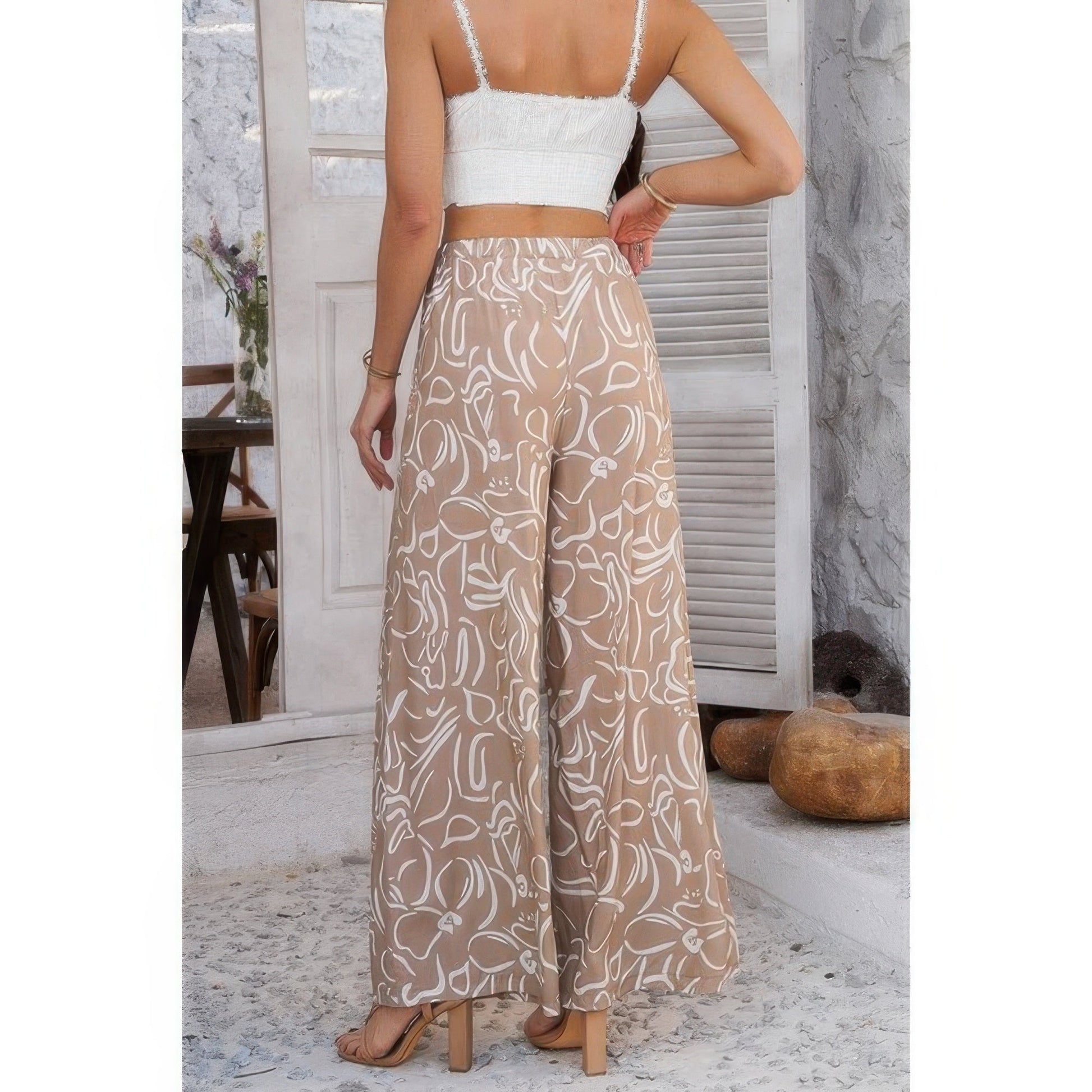 Allover Print Drawstring Pockets Wide Leg Pants See size chart under “more details” The Fashion Celestial