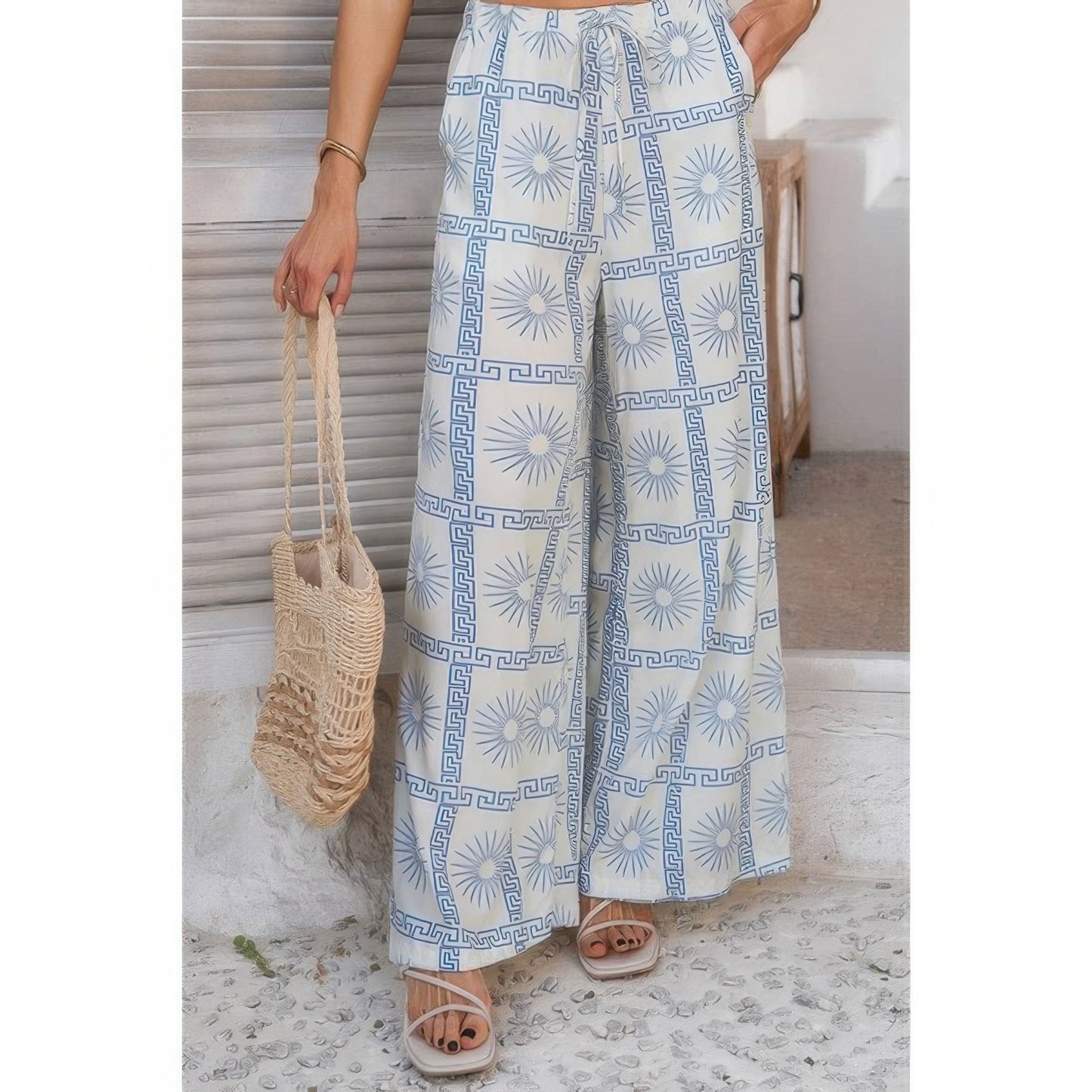 Allover Print Drawstring Pockets Wide Leg Pants See size chart under “more details” The Fashion Celestial