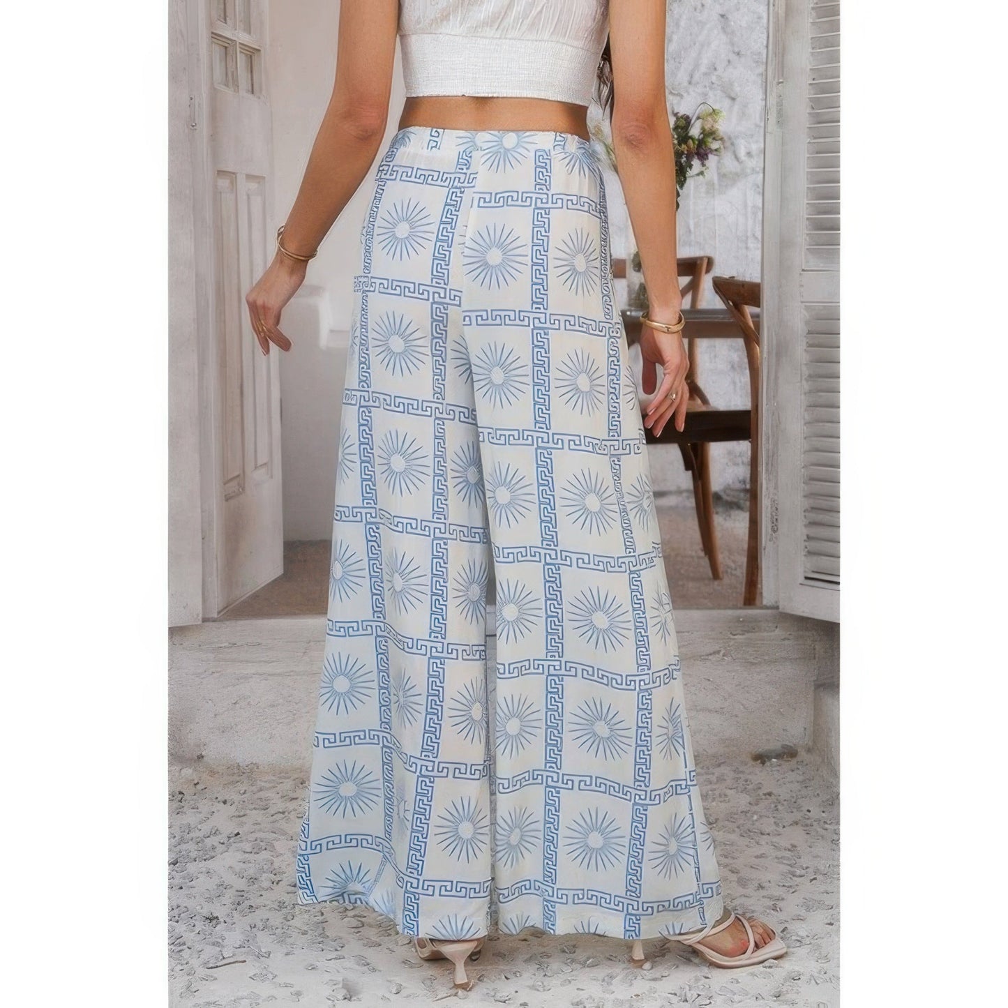 Allover Print Drawstring Pockets Wide Leg Pants See size chart under “more details” The Fashion Celestial
