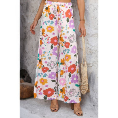 Allover Print Drawstring Pockets Wide Leg Pants See size chart under “more details” The Fashion Celestial