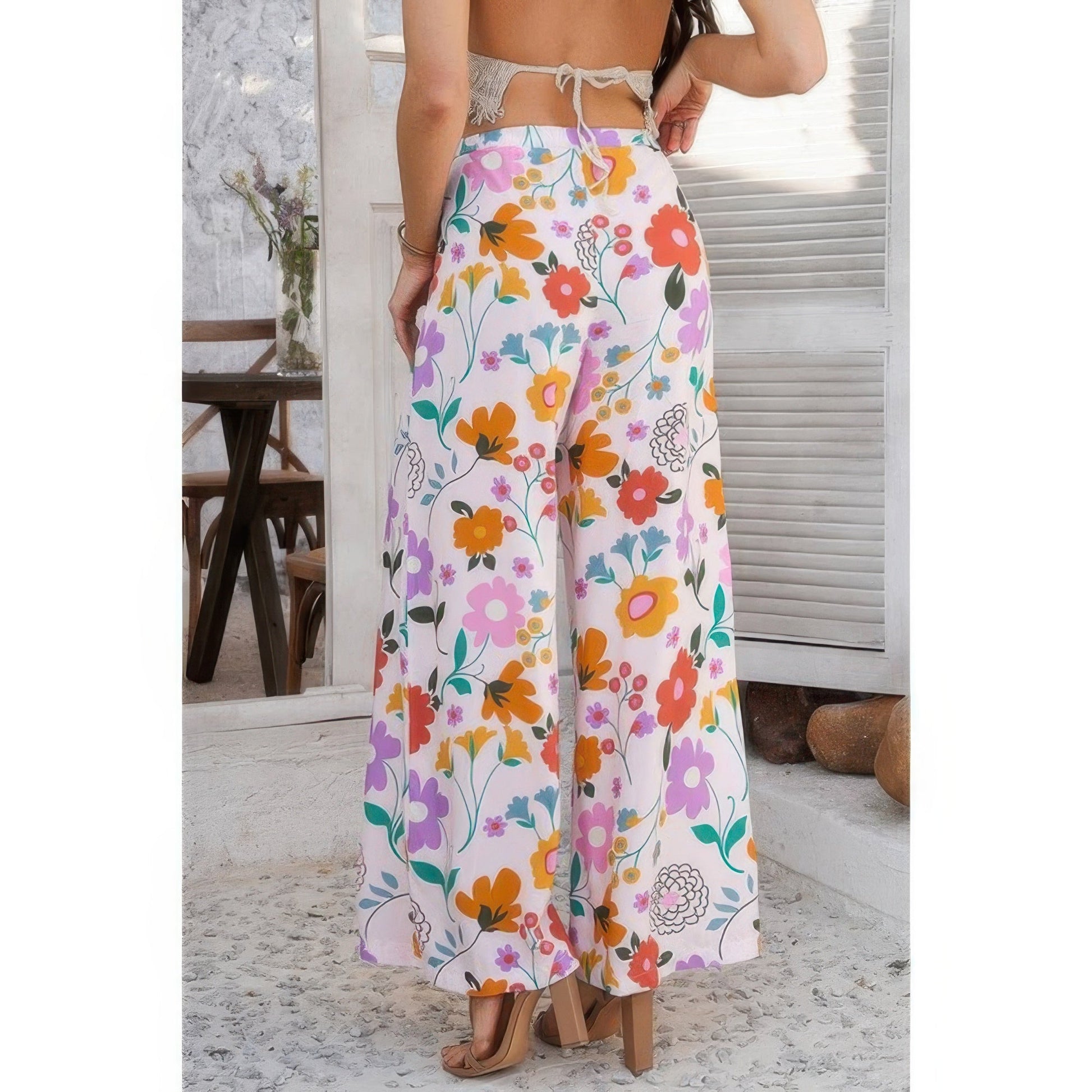 Allover Print Drawstring Pockets Wide Leg Pants See size chart under “more details” The Fashion Celestial