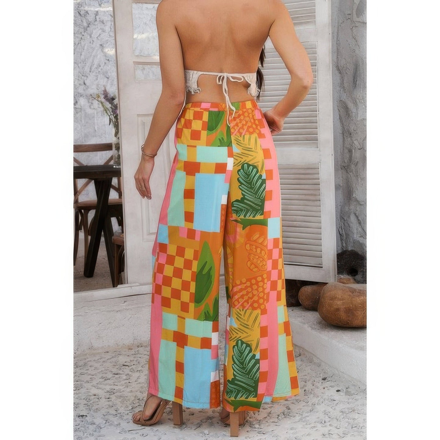 Allover Print Drawstring Pockets Wide Leg Pants See size chart under “more details” The Fashion Celestial