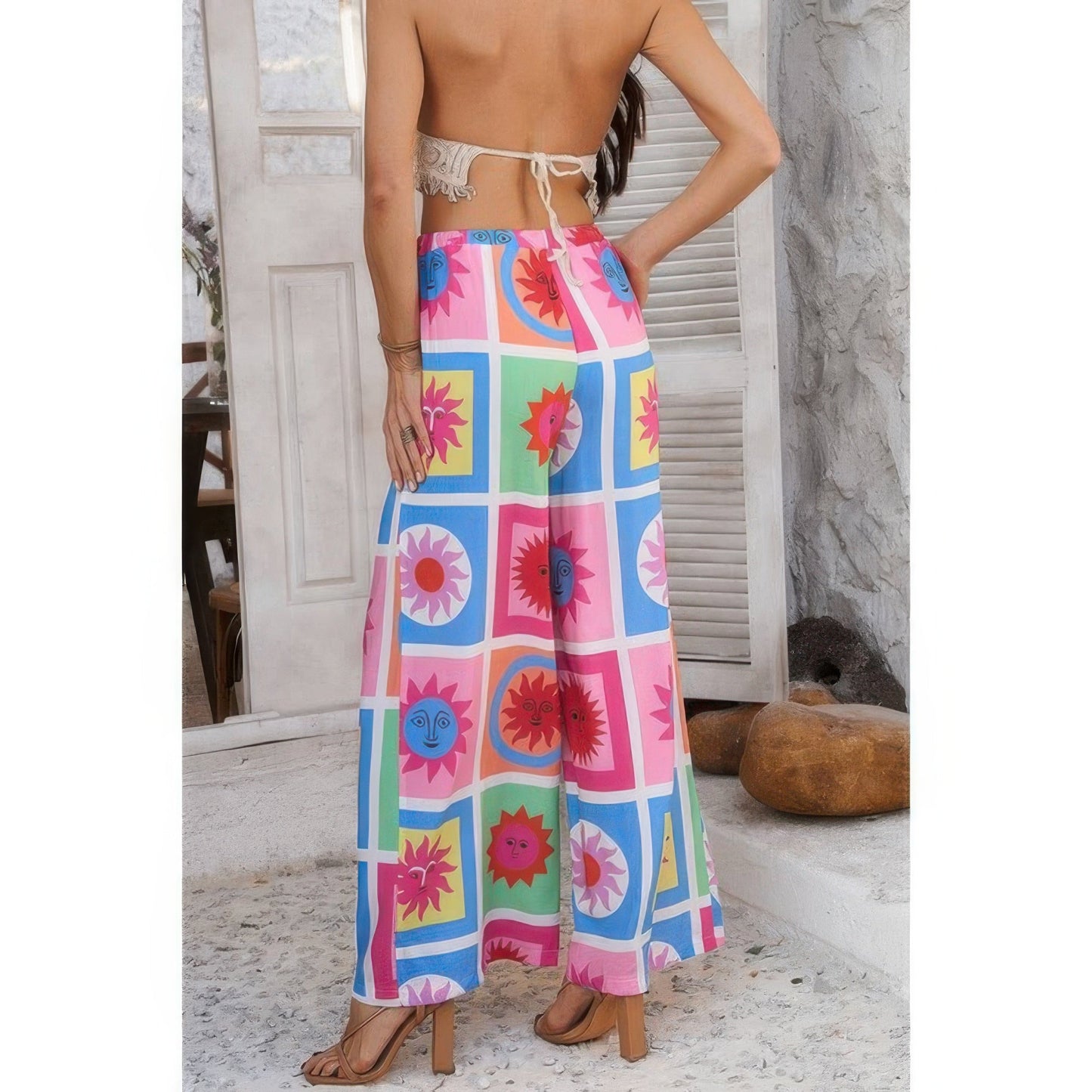 Allover Print Drawstring Pockets Wide Leg Pants See size chart under “more details” The Fashion Celestial